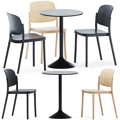 Modern Minimalist Round Table And Chair Set With Black Beige Chairs For Home 3d model