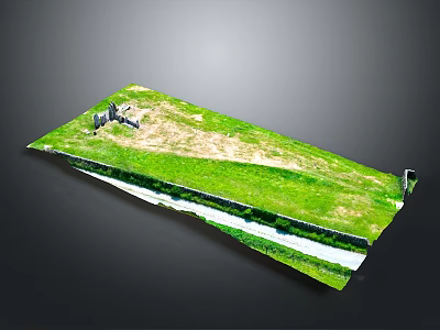 Ancient Ruins Site With Lush Green Grass And Water Channel 3d model