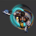 Sci Fi Warrior Character With Blue Energy Creature In Dynamic Pose And Glowing Aura