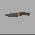 Tactical Black Knife With Serrated Blade Textured Handle And Red Logo Design