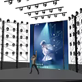 Live Concert Stage With Bright Lights Singer And Large Screen Performance 3d model