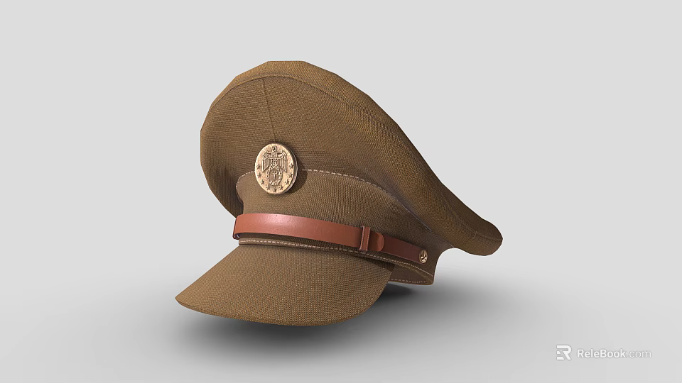 Brown Woven Hat Featuring Leather Strap And Decorative Badge Design 3d model 