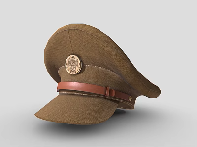 Brown Woven Hat Featuring Leather Strap And Decorative Badge Design 3d model