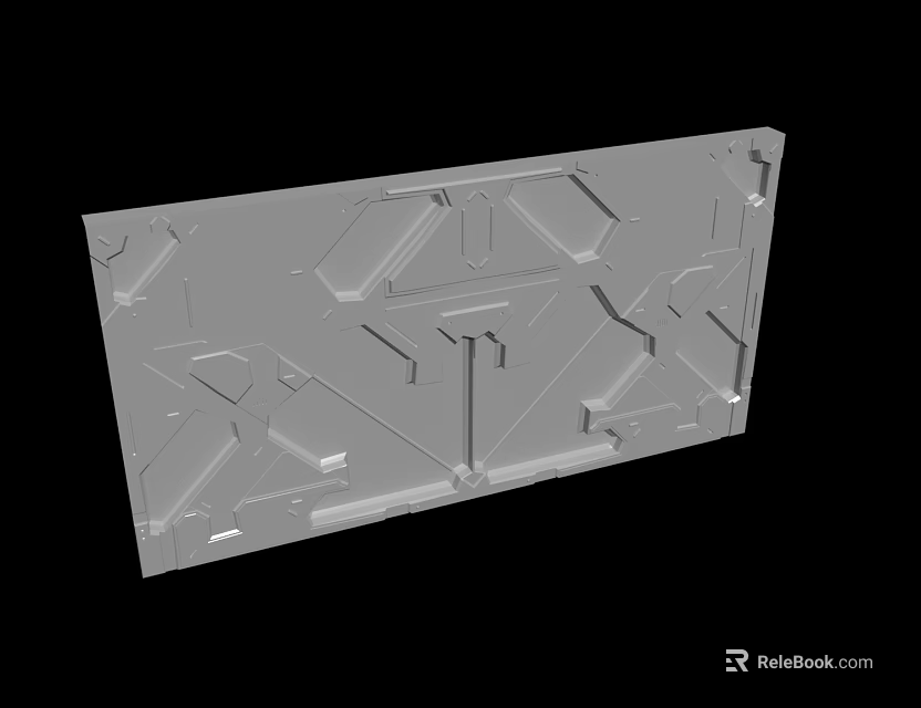 Gray Metal Panel With Geometric Cutouts And Structural Design Features 3d model 