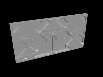 Gray Metal Panel With Geometric Cutouts And Structural Design Features 3d model