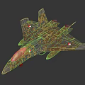 Camouflage Fighter Jet Model with Pink Nose Flags on Wings and Dark Background