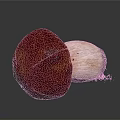 Red And White Mushroom Plant With Textured Caps And Soil Covered Stems On Gray Background