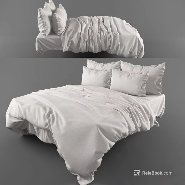 Minimalist Double Bed With Clean White Bedding Pillows And Styled Sheets 3d model