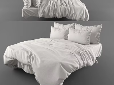 Minimalist Double Bed With Clean White Bedding Pillows And Styled Sheets 3d model