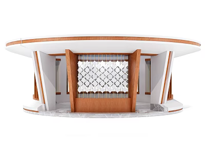 Modern Post Station Entrance With Circular Roof Wooden Lattice Screen And Glass Windows 3d model