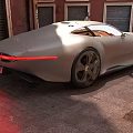 Silver Mercedes Concept Convertible Parked On Old Street With Historic Buildings And Female Pedestrian