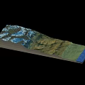 3D Garden Landscape Model with Layered Terrain Green Vegetation and Blue Water Features