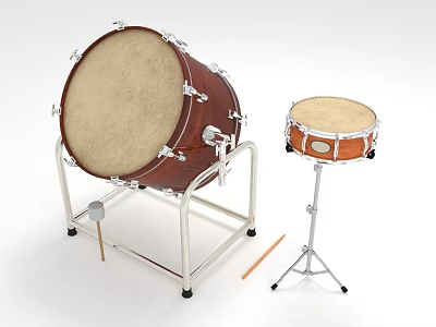 Professional Drum Equipment Set With Bass Drum Snare Drum Metal Stands And Drumsticks 3d model