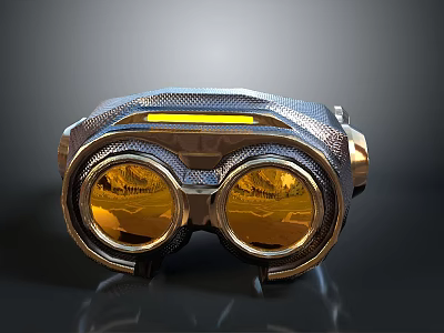Breathtaking Natural Scenery Reflected In Golden Goggles Lens With Mountain View 3d model