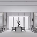 Modern Living Room Interior With Sofa Chairs Coffee Table And Floor to Ceiling Windows
