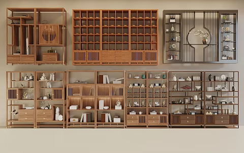 Song Style New Medium Style Antique Rack Storage Rack Display Cabinet Decorations Ornaments Tea Cabinet 3d model