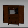 Dark Red Wooden Storage Cabinet With Glass Panel Multiple Shelves And Wine Rack