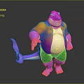 Purple Creature Character In Orange Pink Shirt And Green Shorts With Tail And 3D Design