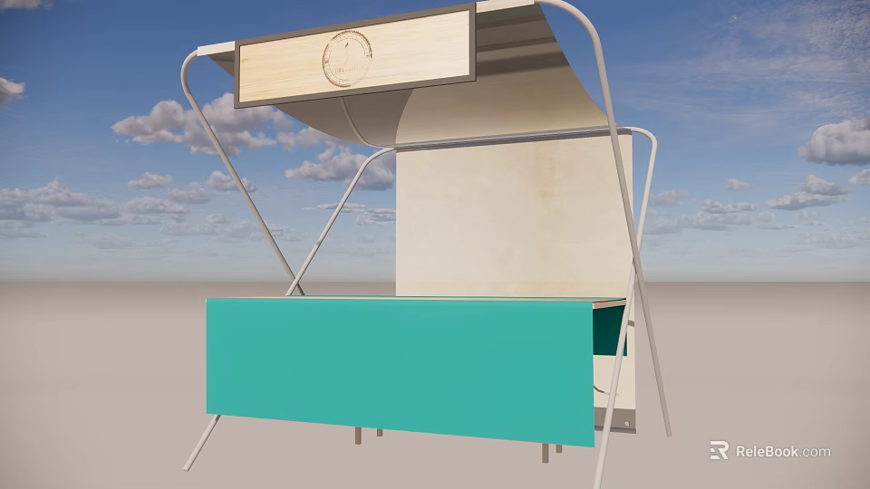 Outdoor Display Stand With Metal Frame Wooden Top And Turquoise Panel 3d model 