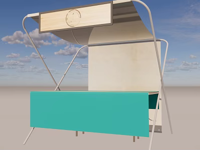 Outdoor Display Stand With Metal Frame Wooden Top And Turquoise Panel 3d model