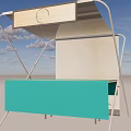 Outdoor Display Stand With Metal Frame Wooden Top And Turquoise Panel