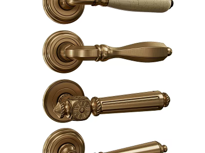 Vintage Golden Door Handles Featuring Ornate Designs And Classic Styles 3d model