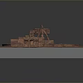 Detailed 3D Wooden Terrain Model With Carved Structures And Textured Base