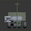 Military Missile Weapon Launcher With Green Storage Box Three White Cylindrical Rockets And Wheeled Base
