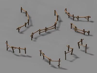 Multiple Wooden Fence Designs Featuring Various Curved And Straight Shapes 3d model