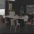 Modern Dining Table Set With Pink And White Chairs And City View Window