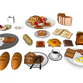 Fresh Assorted Breakfast Foods Including Toast Eggs Bread Coffee Pastries And Cookies