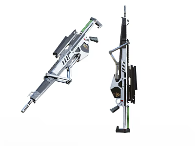 Sleek Modern Tactical Rifle Weapon With Silver Black Body Green Accents And Folding Structure 3d model