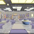 Colorful Pet Supply Store Interior With Purple Blue Decor Display Shelves And Round Table