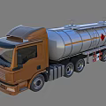 Functional Tanker Truck With Brown Cab Silver Tank Multiple Wheels And Hazard Symbol