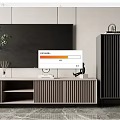 Modern TV Stand With Minimalist Design TV Decorative Items Clock And Green Plant