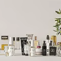 Luxury Assorted Perfume And Cosmetics Collection With Skincare Cream And Green Plant