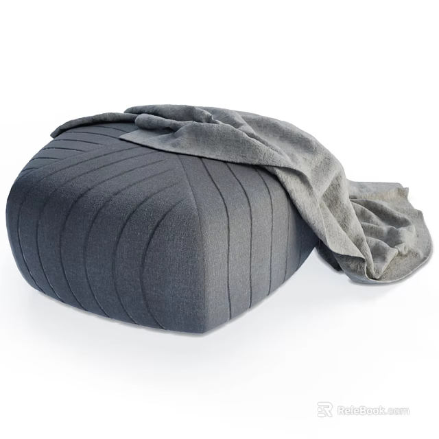 Gray Striped Ottoman With Soft Throw Blanket For Modern Living Room 3d model 