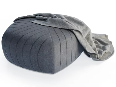 Gray Striped Ottoman With Soft Throw Blanket For Modern Living Room 3d model
