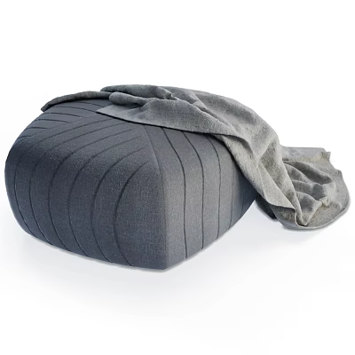 Gray Striped Ottoman With Soft Throw Blanket For Modern Living Room 3d model