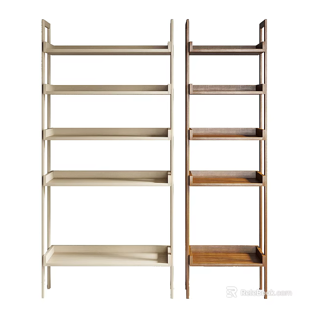 Two Tone Bookcase With Light And Dark Wood Open Shelves Design 3d model 