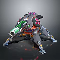 Futuristic Mechanical Weapon With Multiple Legs And Glowing Green Pink Accents