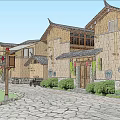 Traditional Boutique Hotel Building With Stone Paved Path Green Plants And Stone Walls