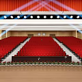 Modern Auditorium With Red Seats And Stage Equipment