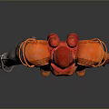 Red And Orange Armored Sci Fi Game Character With Mechanical Arm Standing Pose 3d model