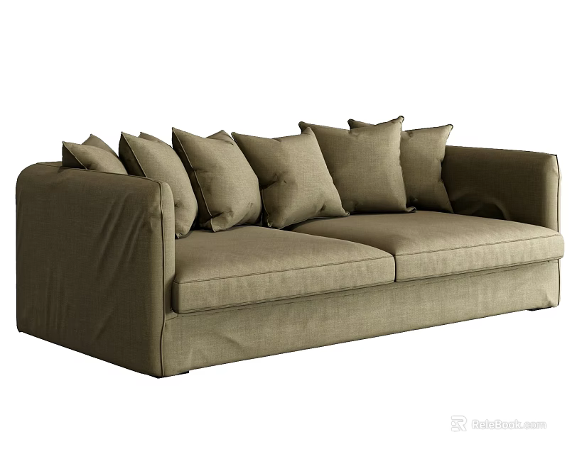 Modern Beige Upholstered Two Seater Sofa With Multiple Soft Comfortable Cushions 3d model