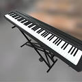 Black Electronic Keyboard With White Piano Keys And Sturdy Black Metal Stand