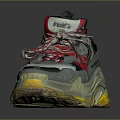 Stylish Chunky Sneakers With Gray Upper Red Laces Yellow Sole And Blue Accents