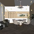 Modern Hotel Mahjong Room Interior With Wooden Walls Sofa Decorative Painting And Herringbone Floor