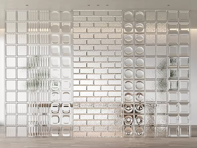 Modern Geometric Glass Room Divider With Square And Circular Cutouts Design 3d model