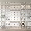 Modern Geometric Glass Room Divider With Square And Circular Cutouts Design 3d model